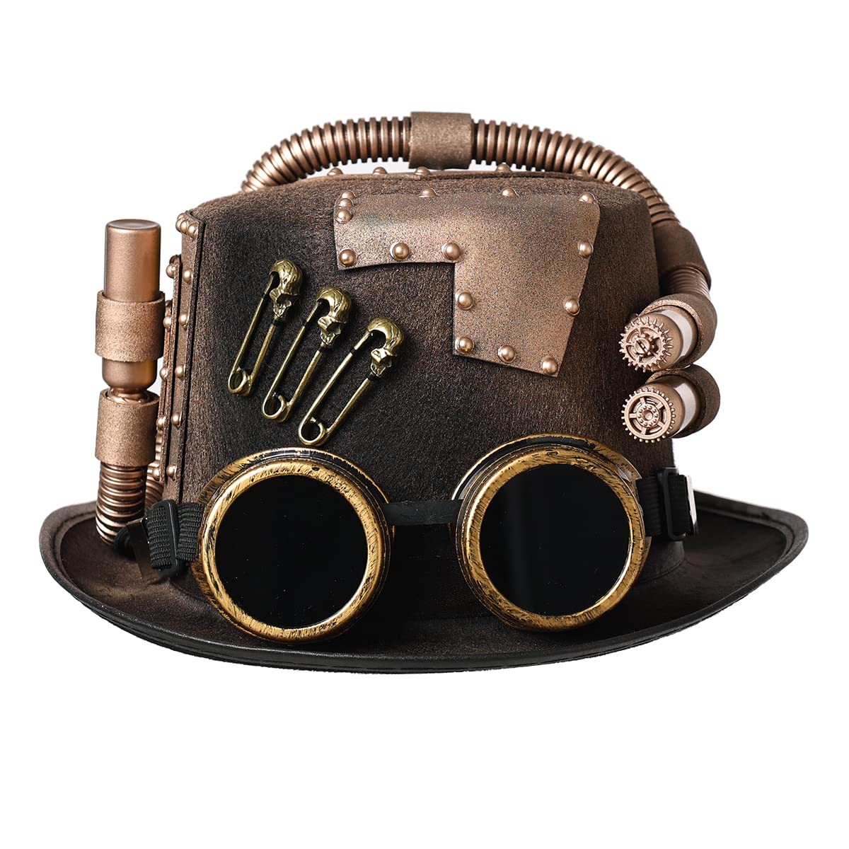 COSDREAMER Unisex Gothic Steampunk Top Hats Halloween Party Veil Feather Hat (Brown 10, 58cm)