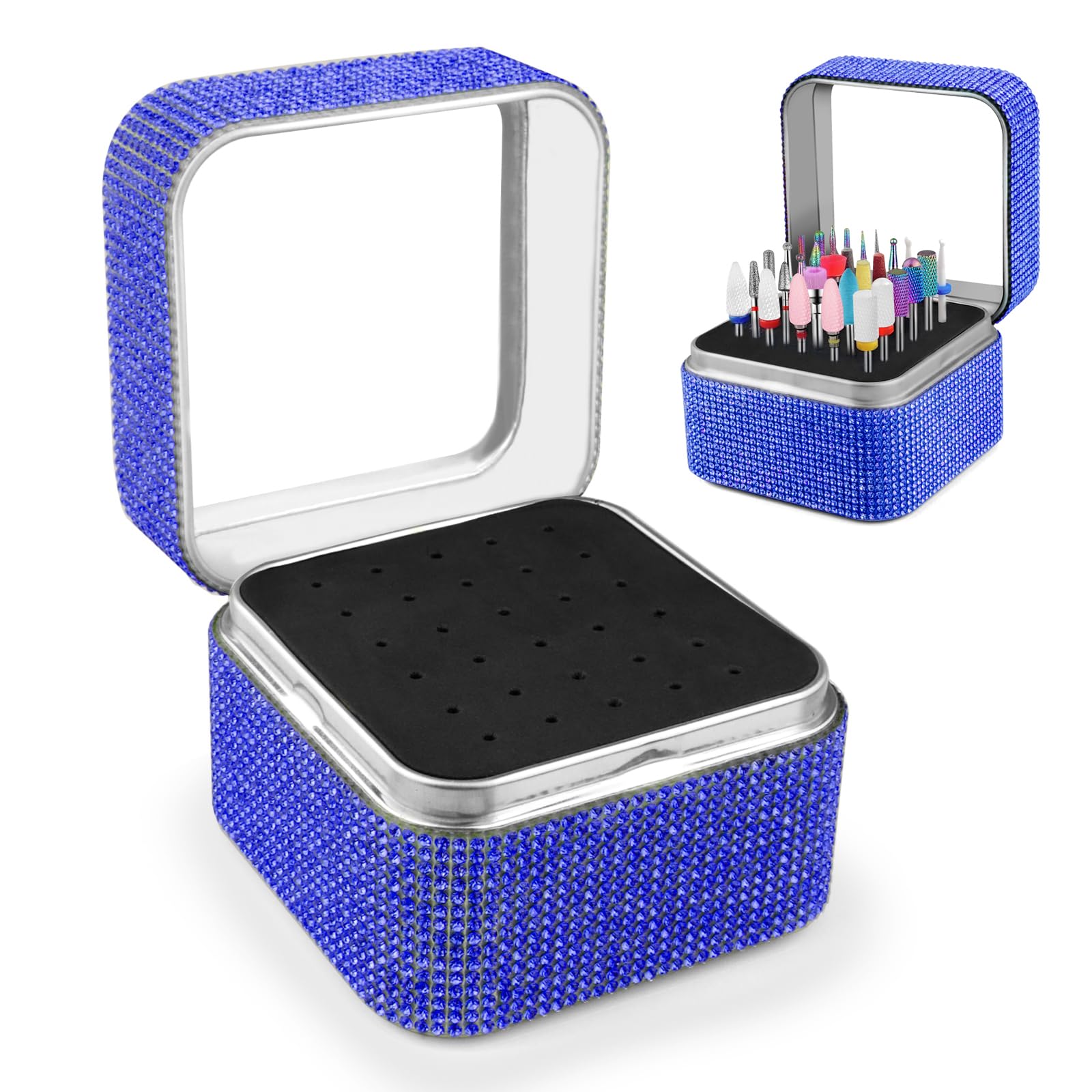 Cellentool Nail Drill Bits Holder Rhinestone Case Box- 30 Holes Dustproof Portable Storage Box Efile Nail Bits Displayer Organizer Container for