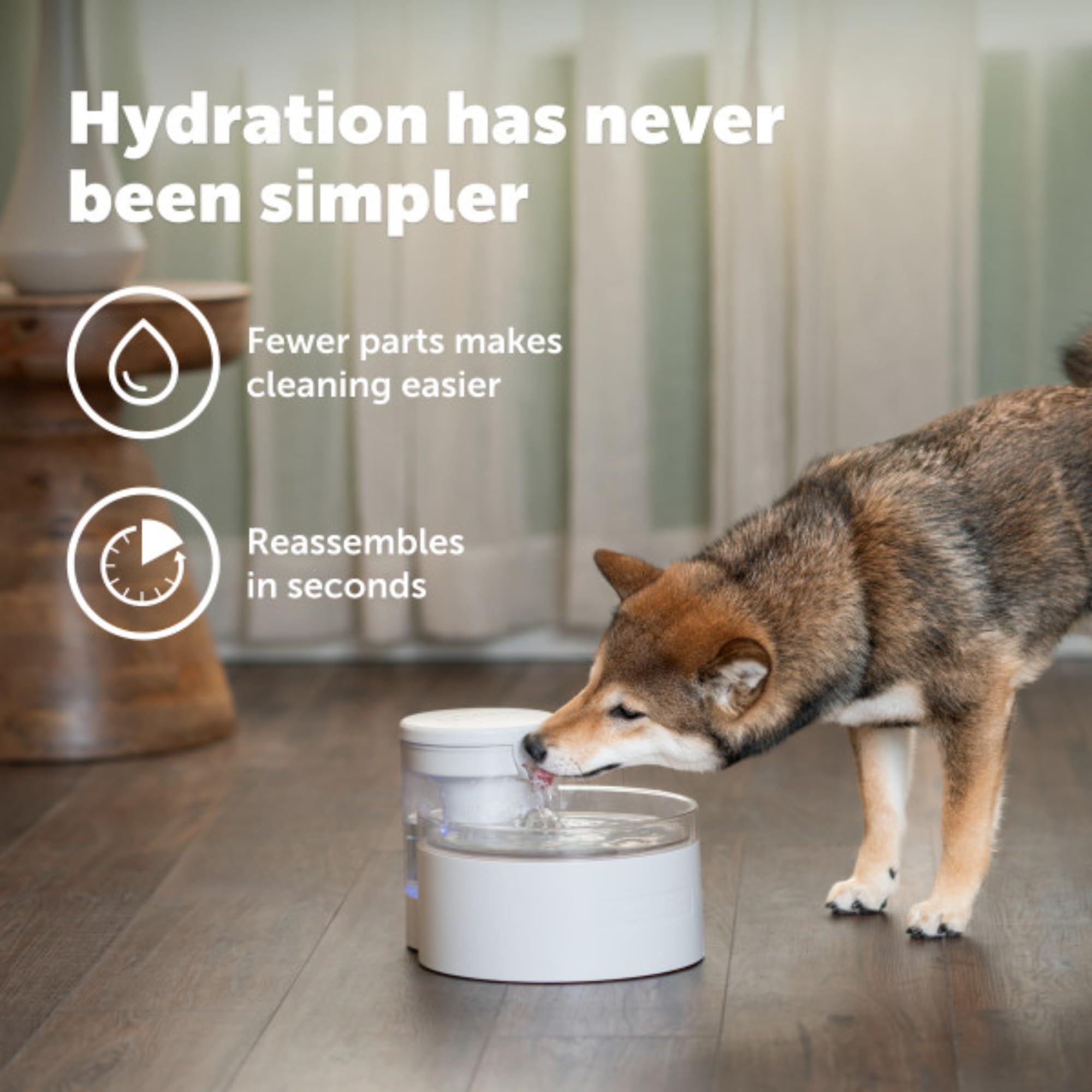 Fontana senza pompa PetSafe Outlast, 1,7 l, fontana per cani di piccola taglia e gatti, lavabile in lavastoviglie, facile da montare e pulire, filtro dell'acqua incluso