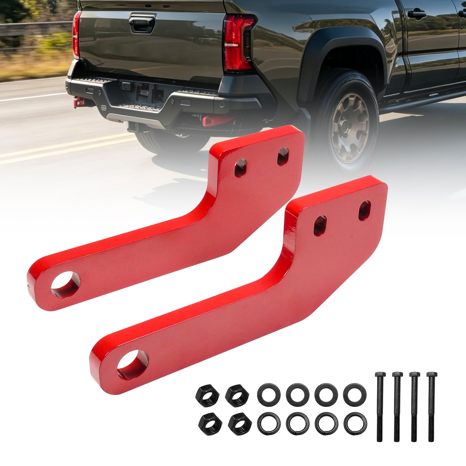 Photo 1 of Torquizo Rear Tow Hook Mounting Recovery Points Kit 2PCS Compatible with 2024-2026 Toyota Tacoma Red Bolt-On Tow Hooks