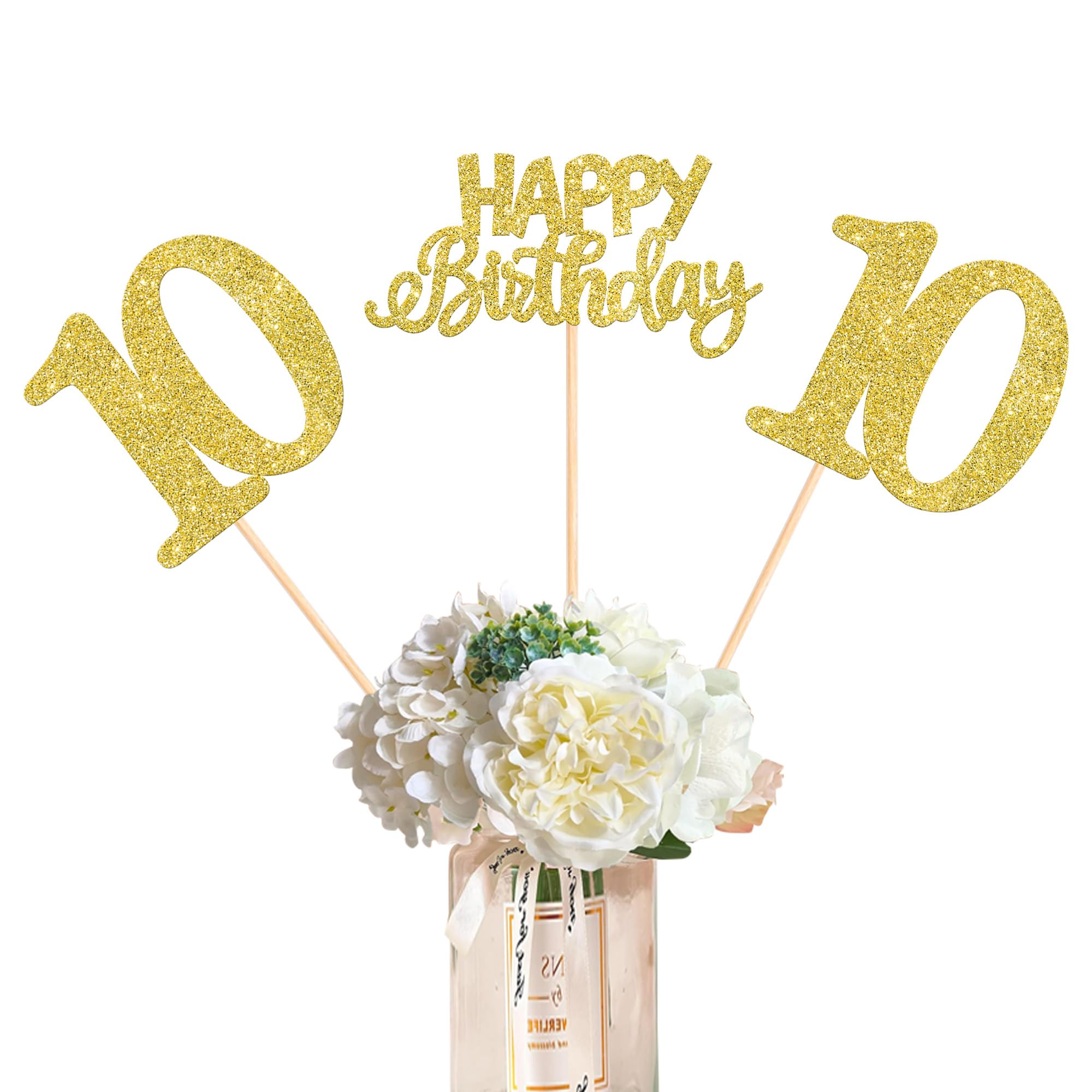 SYKYCTCY 12 Pack Cheers to 10 Centerpiece Sticks Assembled Glitter Number 10 Ten Table Flower Centerpiece Sticks for Cheers to 10 Years Old 10th Theme Party Supplies