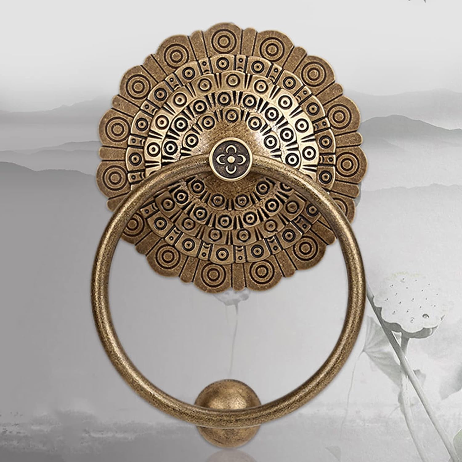 Chinese Pure Copper Door Knocker Farmhouse Bronze Door Handle Antique Door Ring for Villa Entrance Door (Size: 9.5cm) (9.5cm) (12cm)