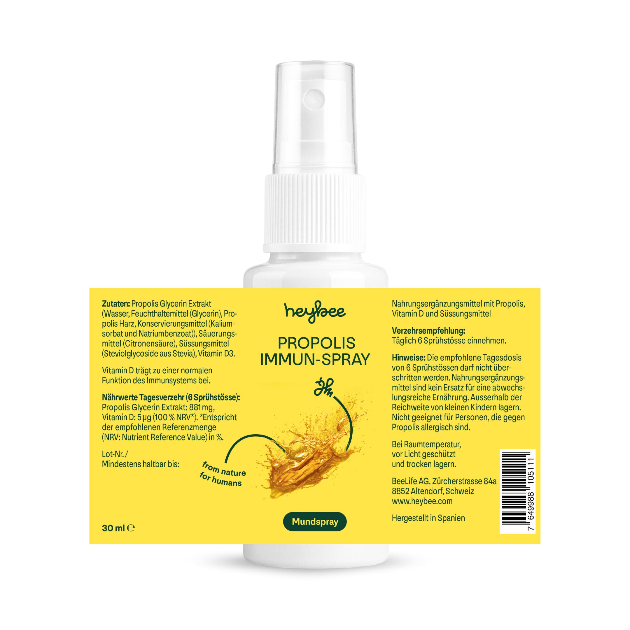 Propolis Immun-Spray mit Vitamin D, 30 ml (1er Pack) - das Mundspray für Kinder & Erwachsene, wohltuend für Hals & Rachen + stärkt das Immunsystem, Inhaltsstoffe aus nachhaltiger Imkerei