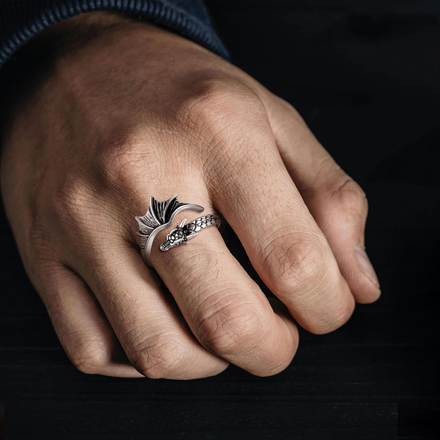 INFUSEU 925 Sterling Silver Spoon Rings for Women, Dragon Skull Triple Moon Goddess Tree of Life Vintage Statement Jewelry - Image 6