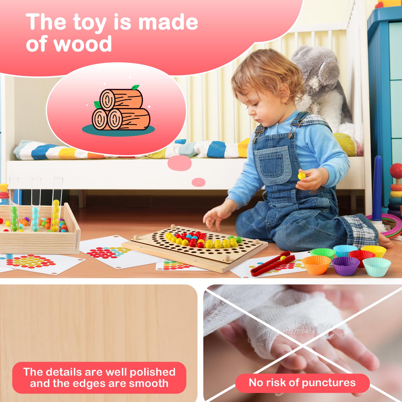 Juguetes Montessori de aprendizaje para niños pequeños de 3, 4, 5, 6 años, apilamiento de arcoíris y clasificación de colores, juego de cuentas de clip para crujir números, juego de cuentas 5