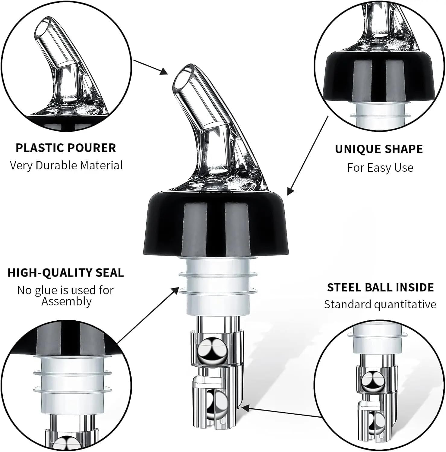 3pcs Printed Measured Bottle Pourer Spouts, Quick Shot Liquor Dispenser For Wine Cocktail Whiskey Bartender(15ml)