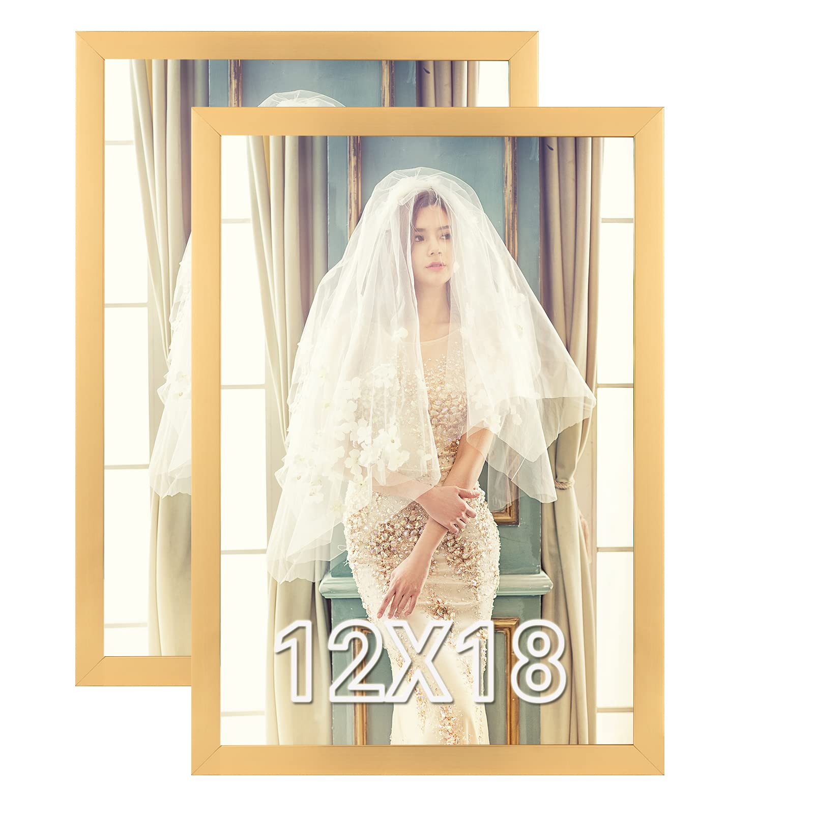 JDZIVTOP 12x18 Gold Frames 2 Pack, Antique 18x12inch Canvas Picture Poster Frame Set of 2, Large Gallery Concert Portrait Photo Wall Frame, Anniversary/Wedding/Birthday/Thank you/Christmas Gift