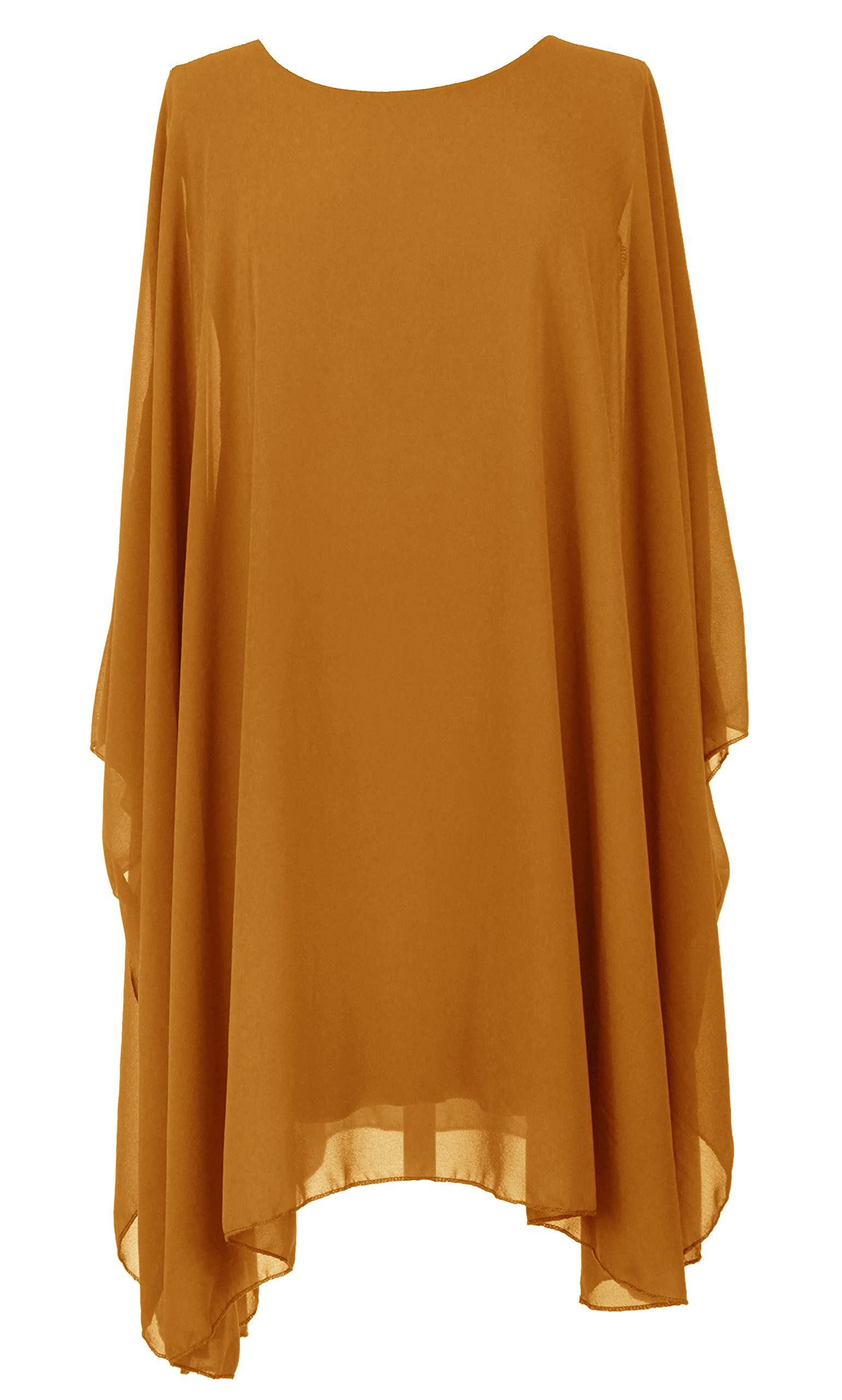 TEXTURE Ladies Womens Italian Lagenlook Batwing Sleeve Flowy Chiffon Kaftan Tunic Top Blouse Dress One Size Plus UK 14-22 (Mustard, One Size)