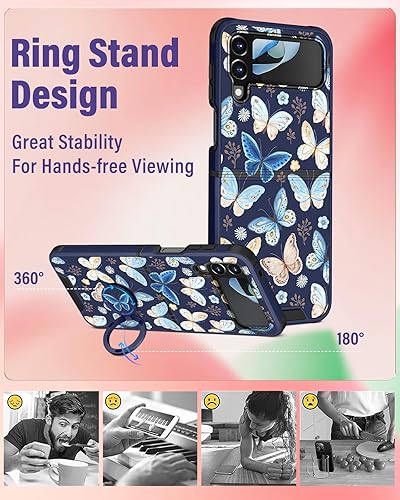 Miniatura 3 de Funda de teléfono para Samsung Galaxy A54 5G 2 en 1 para mujer, diseño de mariposa linda para niñas, diseño azul con funda para cámara y soporte de