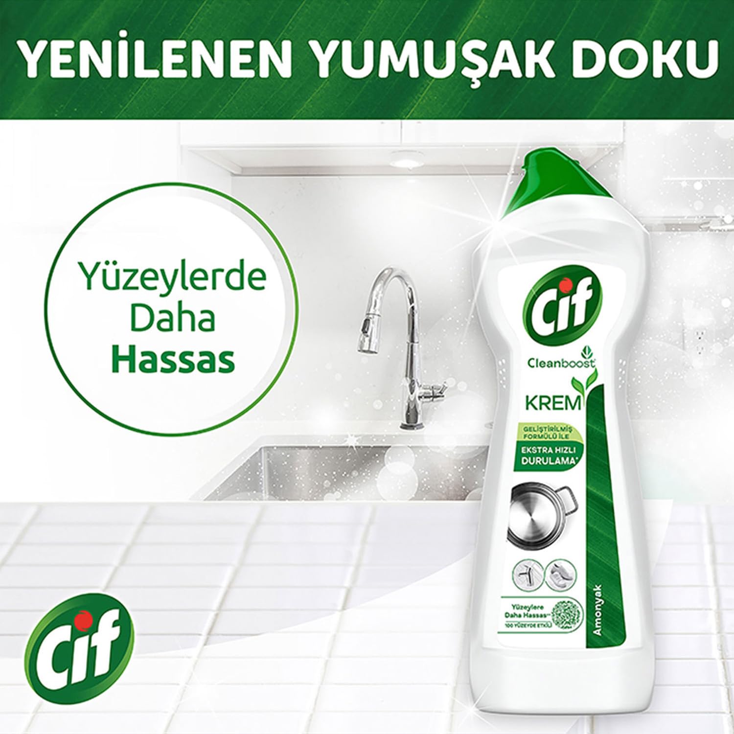 Cif Krem Amonyaklı Yağ ve Kireç Sökücü 750 ml + Cif Krem Altın Işıltısı Amber Kokulu 750 ml