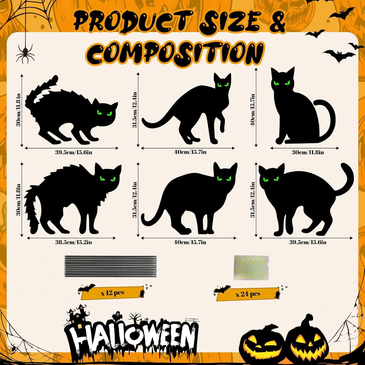 6 Cartelli da Cortile a Forma di Gatto Nero, Spaventapasseri Gatti Occhi Luminosi con Paletti, Paletto da Giardino Per Gatti Per Cortile, Patio Decorazione di Decorazioni di Halloween Per Esterni