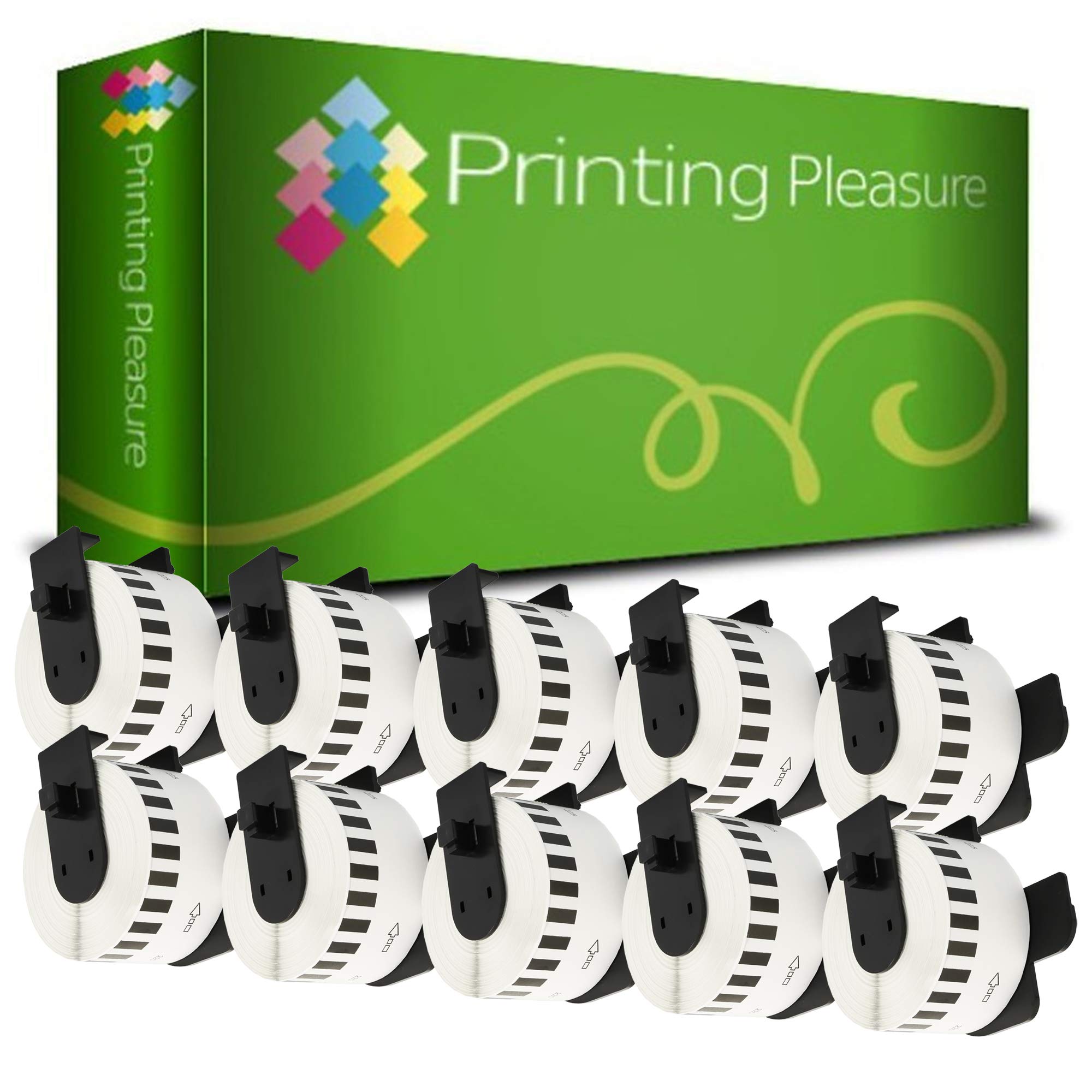 Printing Pleasure 10 x DK22225 Continuous Address Labels Compatible with P-Touch QL-500 QL-550 QL-570 QL-700 QL-720 QL-800 QL-810 QL-820 QL-1100 QL-1110 | 38mm x 30.48m | Thermal Paper Roll