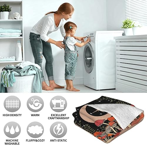Miniatura 9 de Manta de hongos, ultra suave, cálida y ligera, de franela de forro polar de microhongos, para cama, sofá, viaje, decoración de hongos del hogar, 60