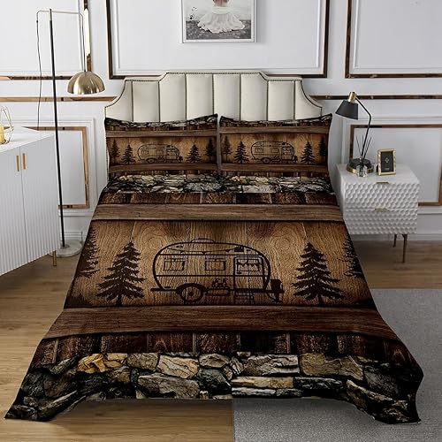 Miniatura 10 de Erosebridal Juego de colcha rústica de granja, juego de ropa de cama de oso de búfalo rojo, colcha de animales del bosque, decoración de cabaña