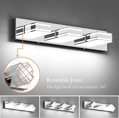 Miniatura 2 de Ralbay Luces LED modernas para tocador de baño, cromadas, 3 luces, 24 pulgadas, acrílico, modernas, accesorios de iluminación de pared para baño,