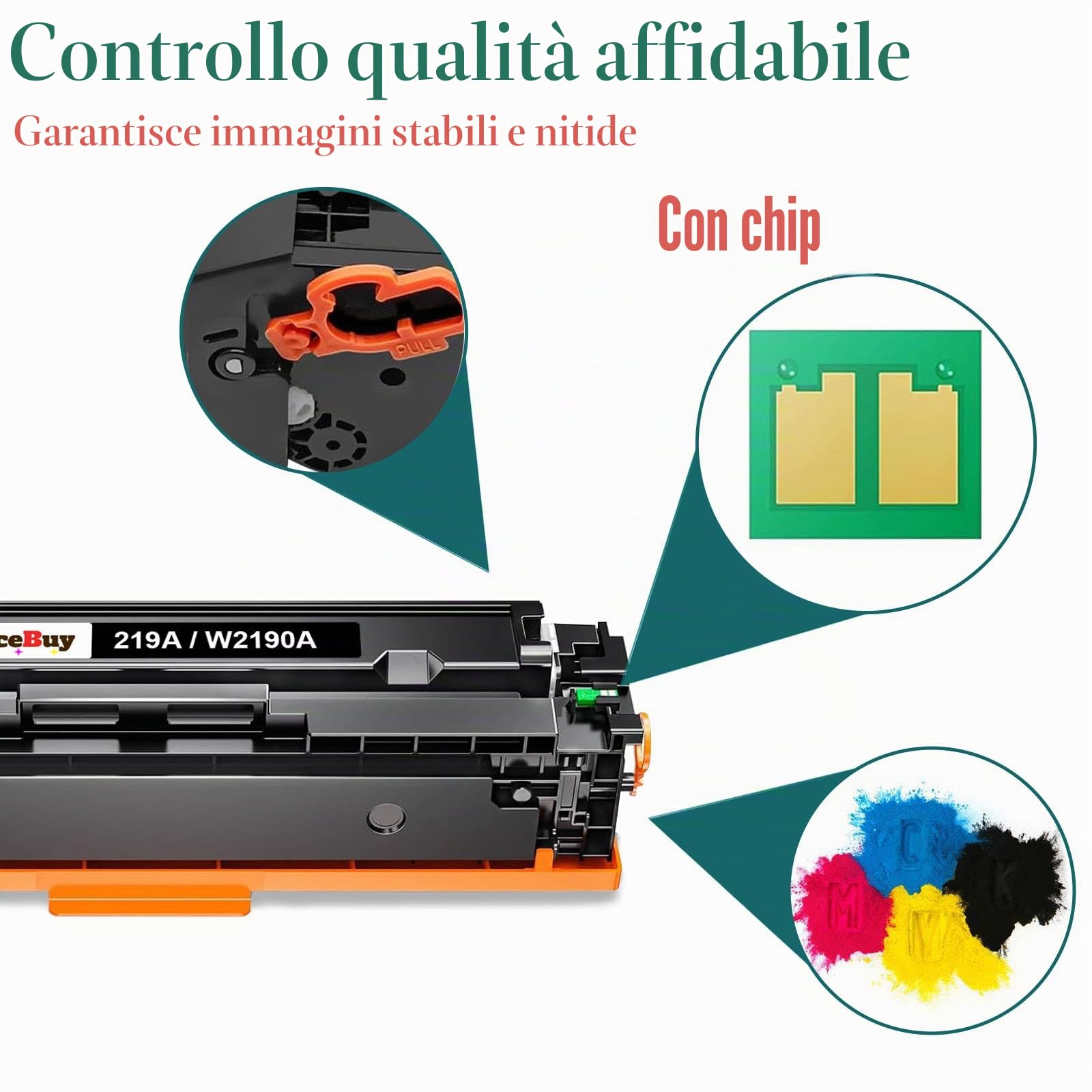 219A W2190A Toner Con Chip Compatibile per HP 219X W2190X per Color Laserjet Pro MFP 3302FDW 3302SDW 3302FDN 3302FDNG 3302FDWG 3302SDWG 3202DN 3202DW 3302 FDW Nero Ciano Giallo Magenta