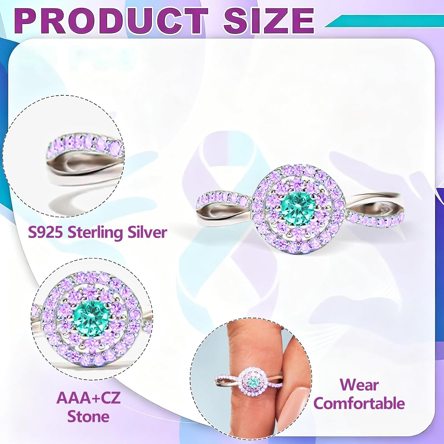 Suicide Prevention Awareness Ring – S925 Sterling Silver Teal & Purple Awareness Gift for Women, Suicide Awareness Accessories, Survivor Support & Encouragement with Card & Gift Box