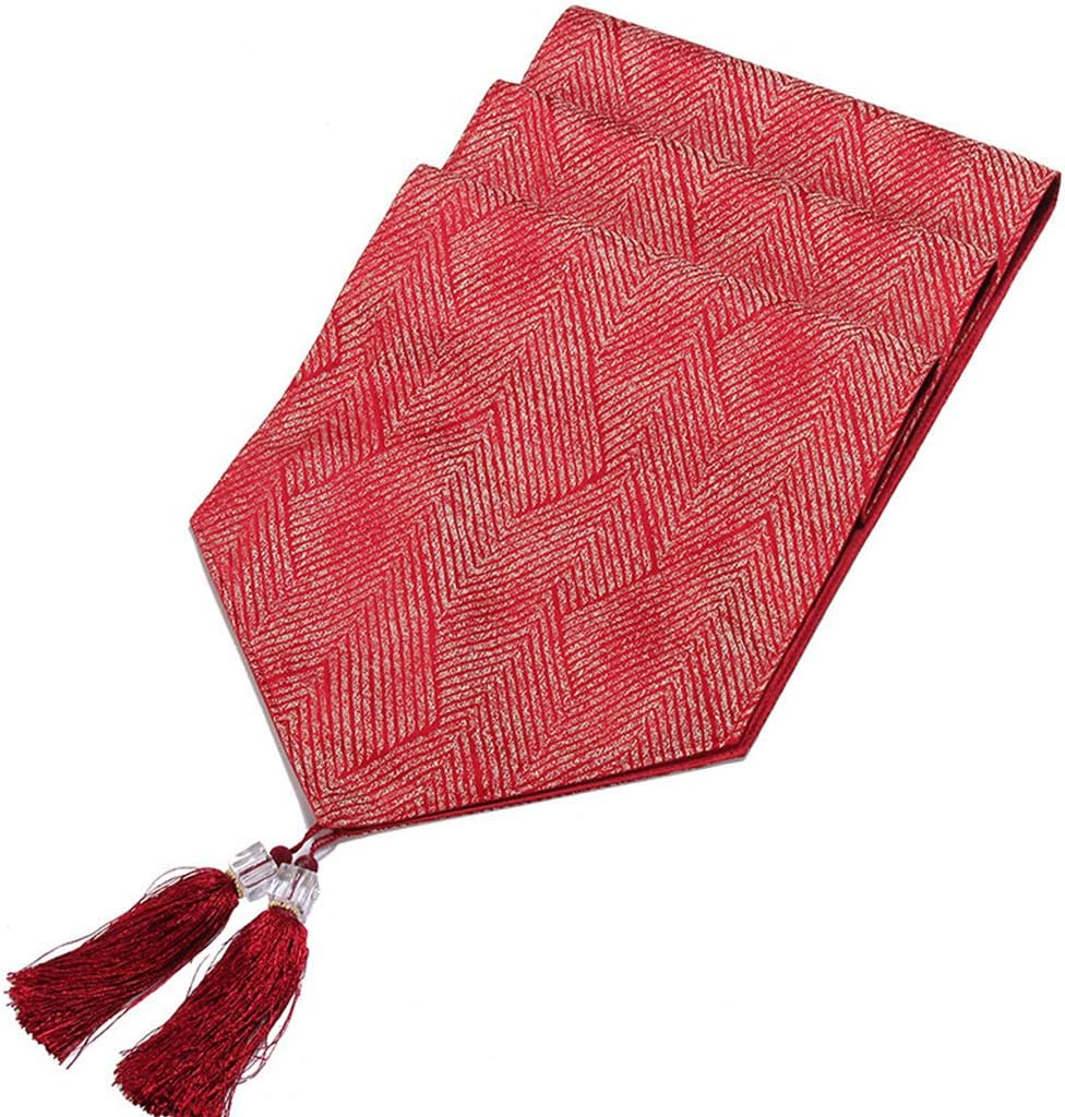 Tassel Table Runner Jacquard Double Thickening Bed Throw Stripe Placemats for Coffee Shoe Dresser Tv Cabinet Dinner Decoration-red-35x228cm