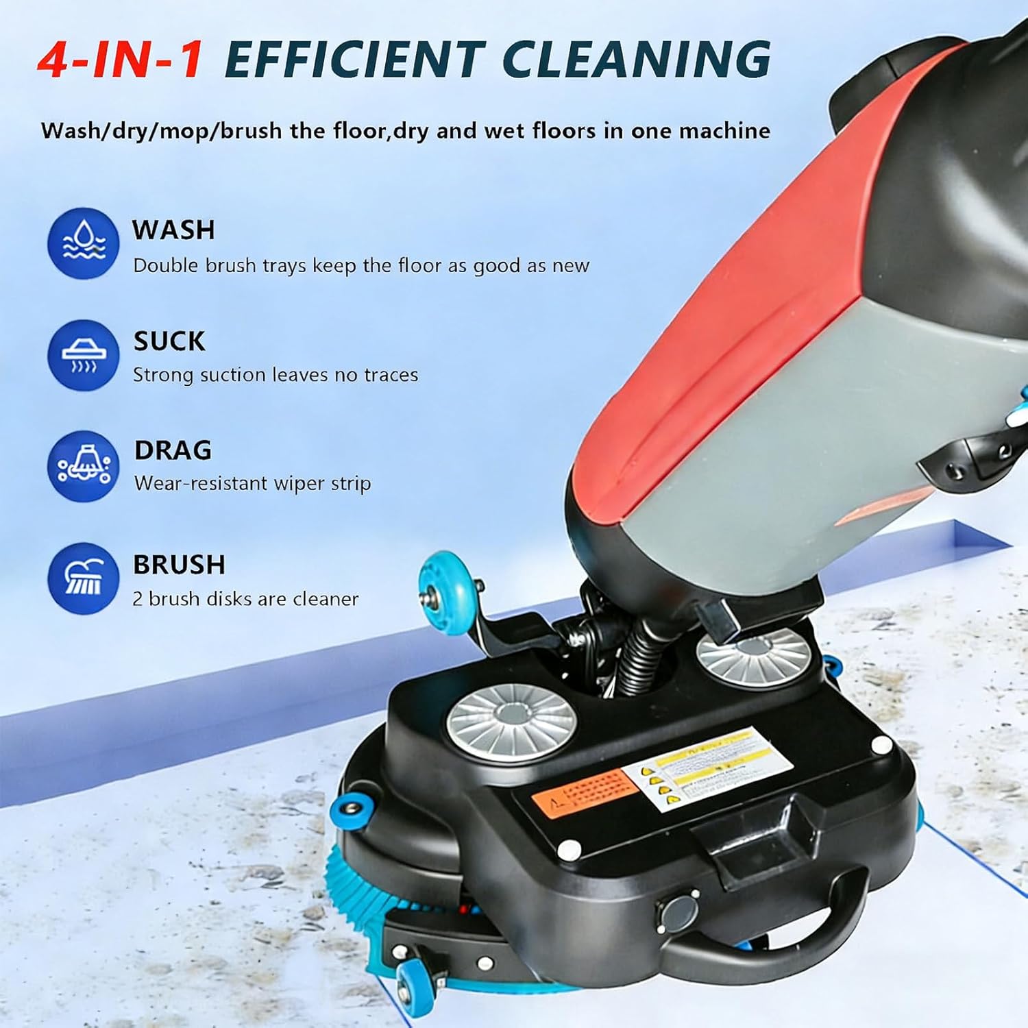 Commercial Electric Floor Scrubber Tile Polisher, Carpet Extractor Power Scrub Brush,360°Rotating, Self-Propelled, Convenient Cordless. Fits Vinyl, Rubbermaid, Concrete, Luxury Vin White-12A