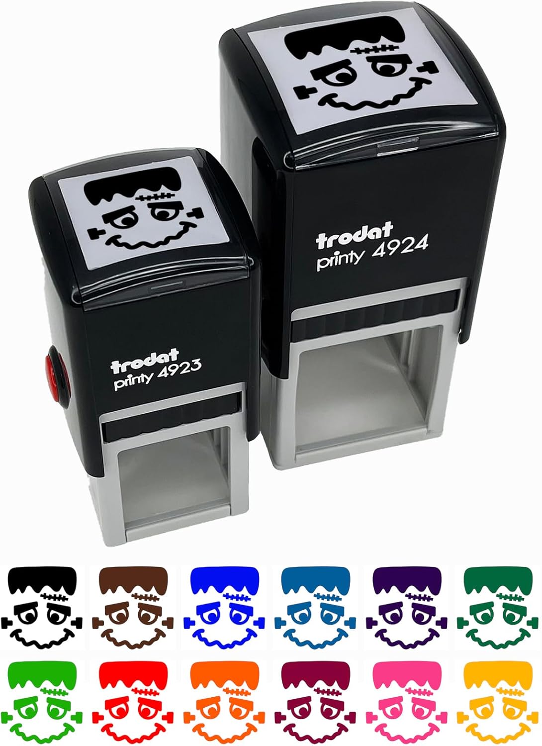 Halloween Frankenstein Face Self-Inking Rubber Stamp Ink Stamper - 1-1/2 Inch Large - Red Ink