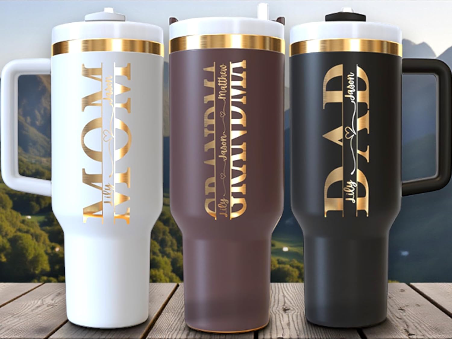 Personalized 40 oz Tumbler with Handle and Straw - Laser Engraved Custom Name Travel Mug - Insulated Stainless Steel Coffee Cup - Gifts for Women Mom Dad - Large Personalized Tumbler