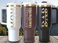 Personalized 40oz Laser Engraved Tumbler with Handle & Straw - Custom Insulated Stainless Steel Mug - Ideal Gift for Mom Dad Women