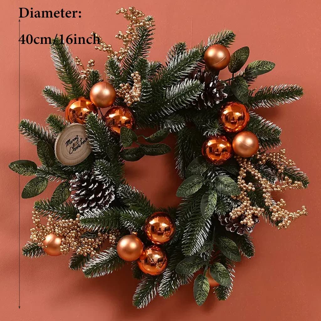 Corona navideña de 16 pulgadas para exteriores, Corona navideña para decoración de guirnaldas navideñas para chimeneas de pared y Salas de estar