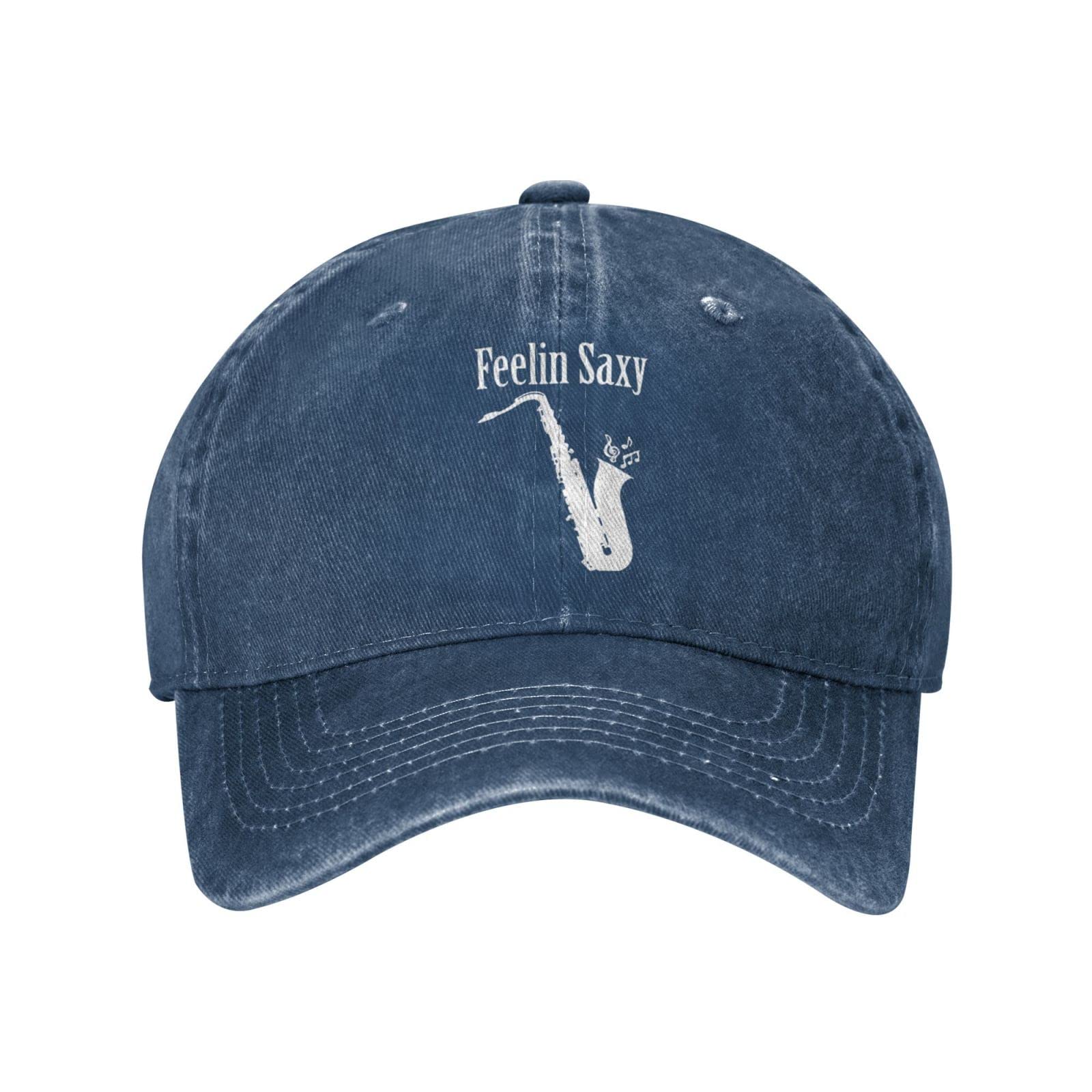 Lsjuee Unisex Navy Feelin Saxophone Cowboy Hat Baseball Caps Adjustable Sports Golf Denim Casquette Cap Black