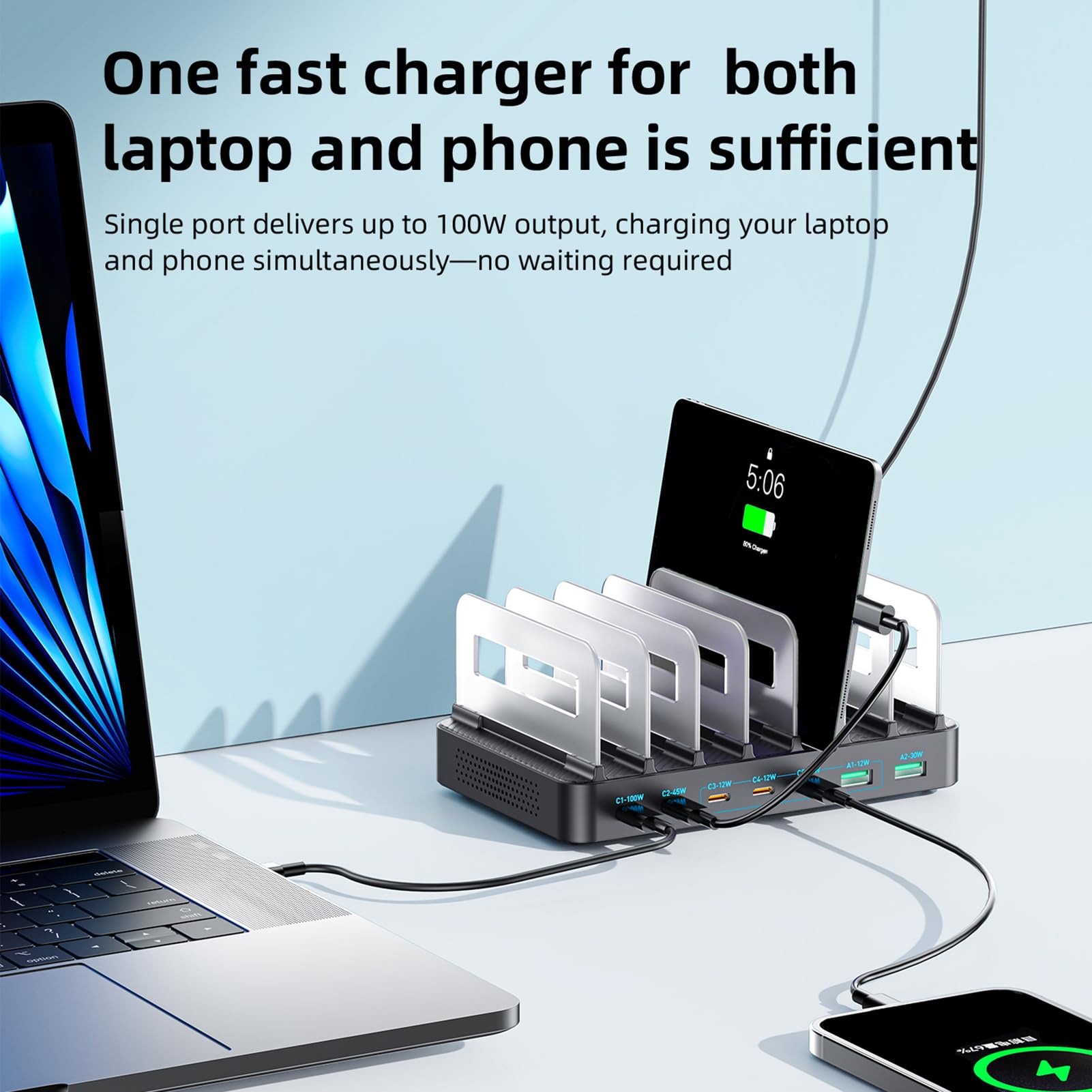 Dpofirs Stazione di Ricarica 288W, Caricatore USB a 8 Porte per Dispositivi Multipli, 8 Porte, for Casa Ufficio Scrivania (Spina europea)