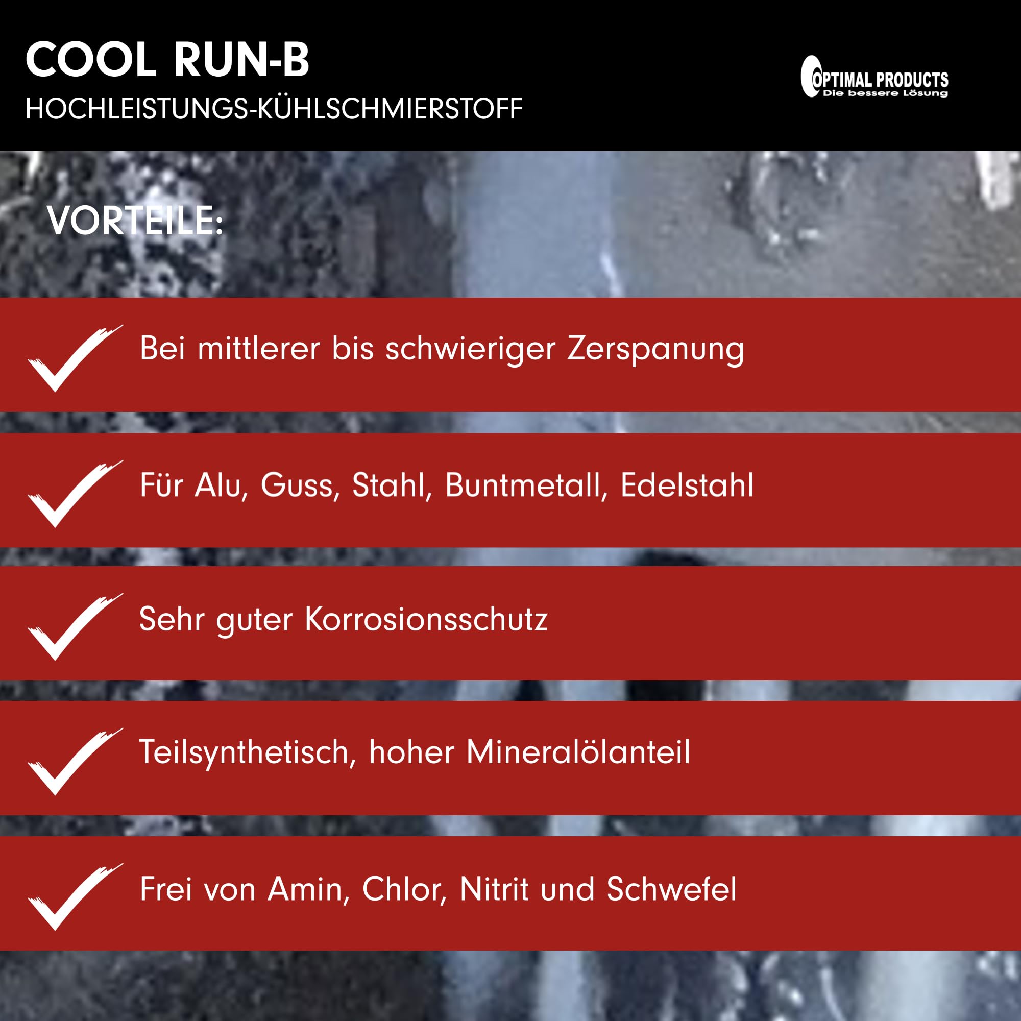 Optimal Products Kühlschmierstoff Cool Run-B 10L - Bohrmilch, Wassermischbares Hochleistungs Kühlschmiermittel mit gutem Korrosionsschutz, Bohröl Schneidöl Metall
