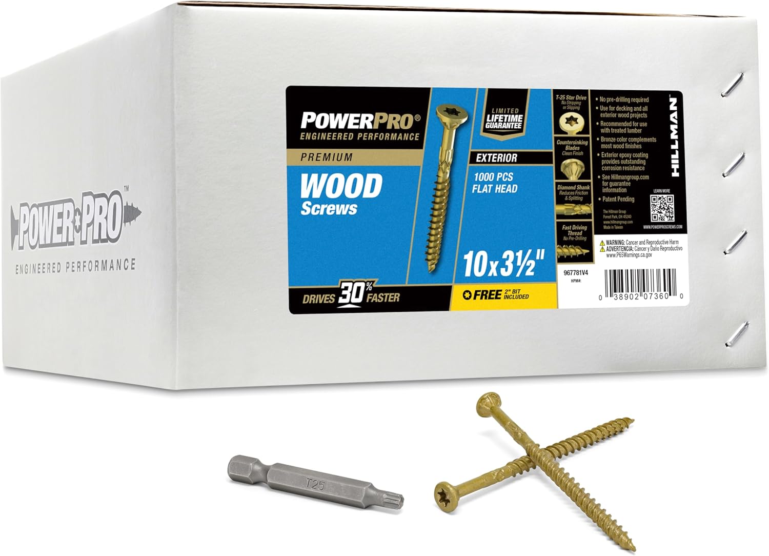 PowerPro #10 x 3-1/2" Premium Bronze Deck Screws - 1000 Pack Exterior Wood Screws, No Pre-Drill, T25 Star Bit, Rust-Resistant for Decks & Fencing