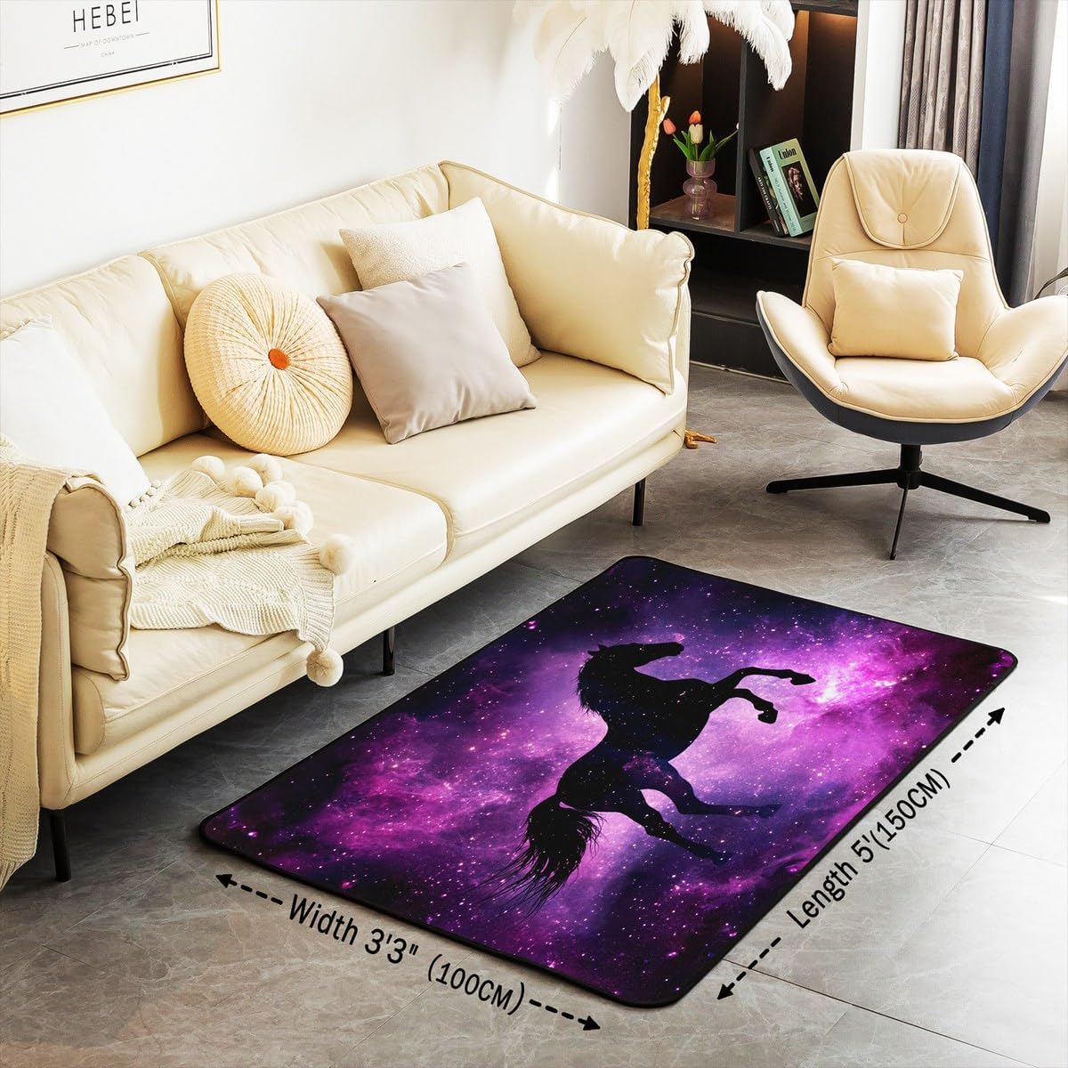 Feelyou Horse Area Rug 3x5 Kids Dreamy Horse Galaxy Living Room Rugs for Bedroom for Boys Girls Teens Kawaii Animal Decor Decorative Carpet Rug Non-Slip Outer Space Indoor Floor Mat Cute