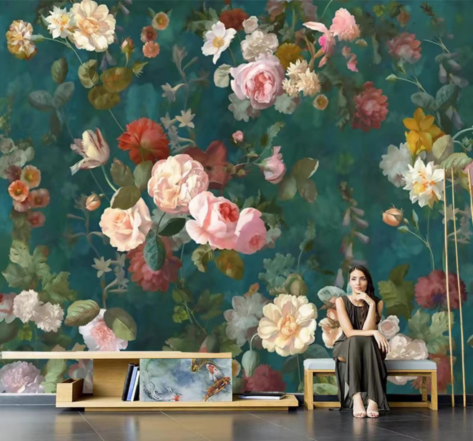 Vintage Fresh Pastoral Beautiful Roses 3D Wallpaper Easy Install Feature Office Living Room Sofa Bedroom TV Background Wall Decoration-300cm×210cm