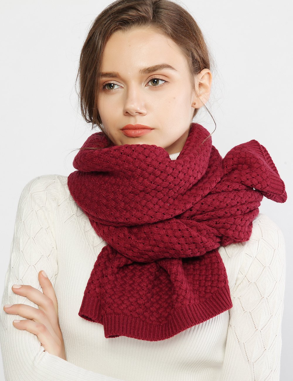 RIIQIICHY Grosse Echarpe Femme Hiver Chaud Grande Tricot Echarpes Foulards Épaisses Longues Pashmina Châle Etole