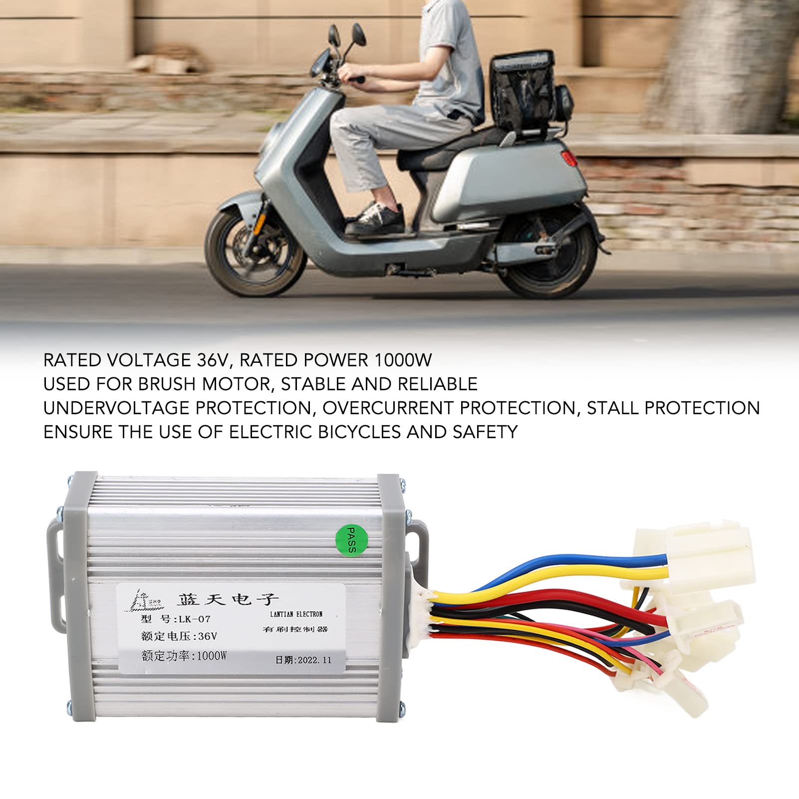 Kit contrôleur de moteur à balais, Kit contrôleur de moteur 36V 1000W avec interrupteur à clé, pédale d'accélérateur, contrôleur à balais pour vélo électrique Mini Bike