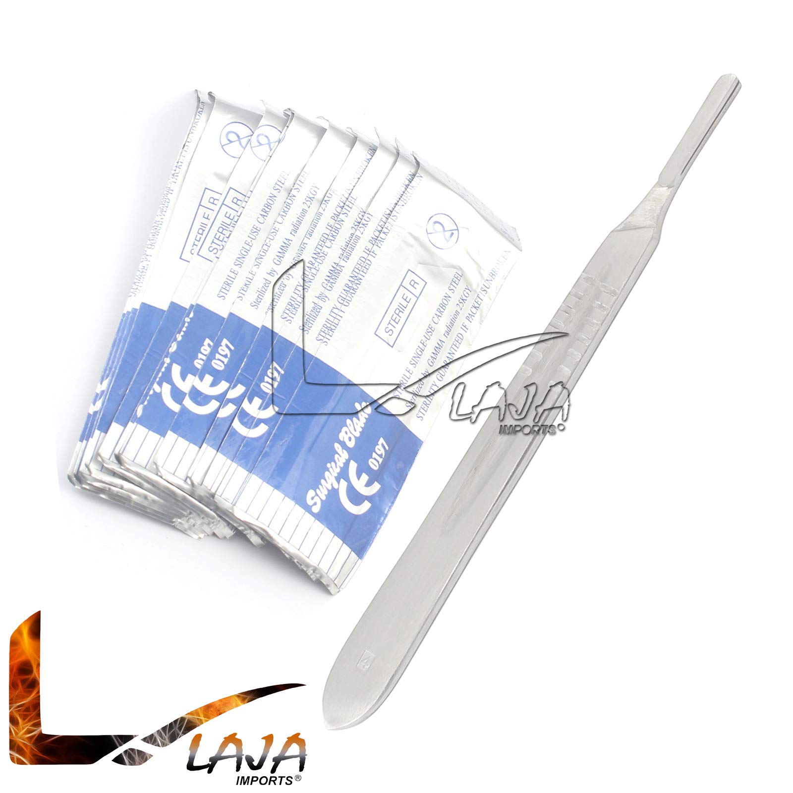 1 Stainless Steel Scalpel Knife Handle #4 with 20 STERILE SURGI Scalpel Blades #20 & #21 (LAJA IMPORTS Brand)