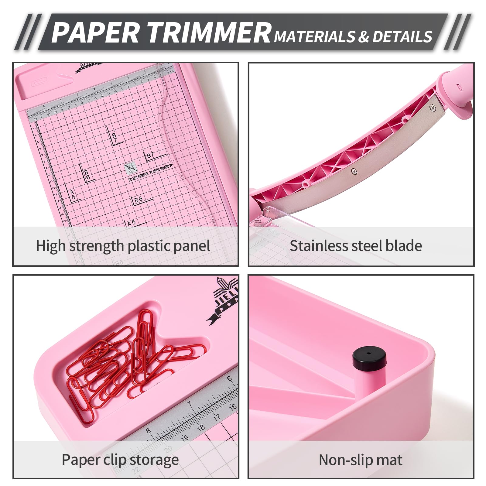 A4 Massicot Outil de Scrapbooking avec Protection de Sécurité et Verrouillage de la Lame Couper Papier et Photo，12 Pouces le Coupe Papier à Guillotine Peut Couper jusqu'à 12 Feuilles（Rose）