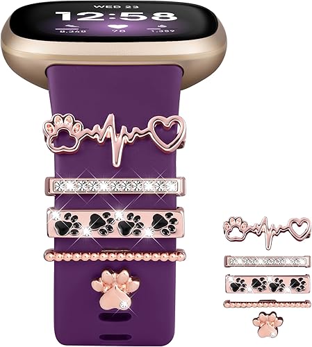 Ouwegaga Compatible con Fitbit Versa 4 bandas para mujerSense 2SenseVersa 3 bandas, correa deportiva de silicona suave con 5 trabillas decorativas