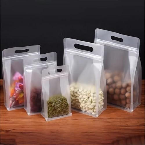 Food Grade Laminated Zip Lock Stand-Up Carry Frosted Plastic Bags With Handle Flat Bottom 10Pack - BPH-2024-228