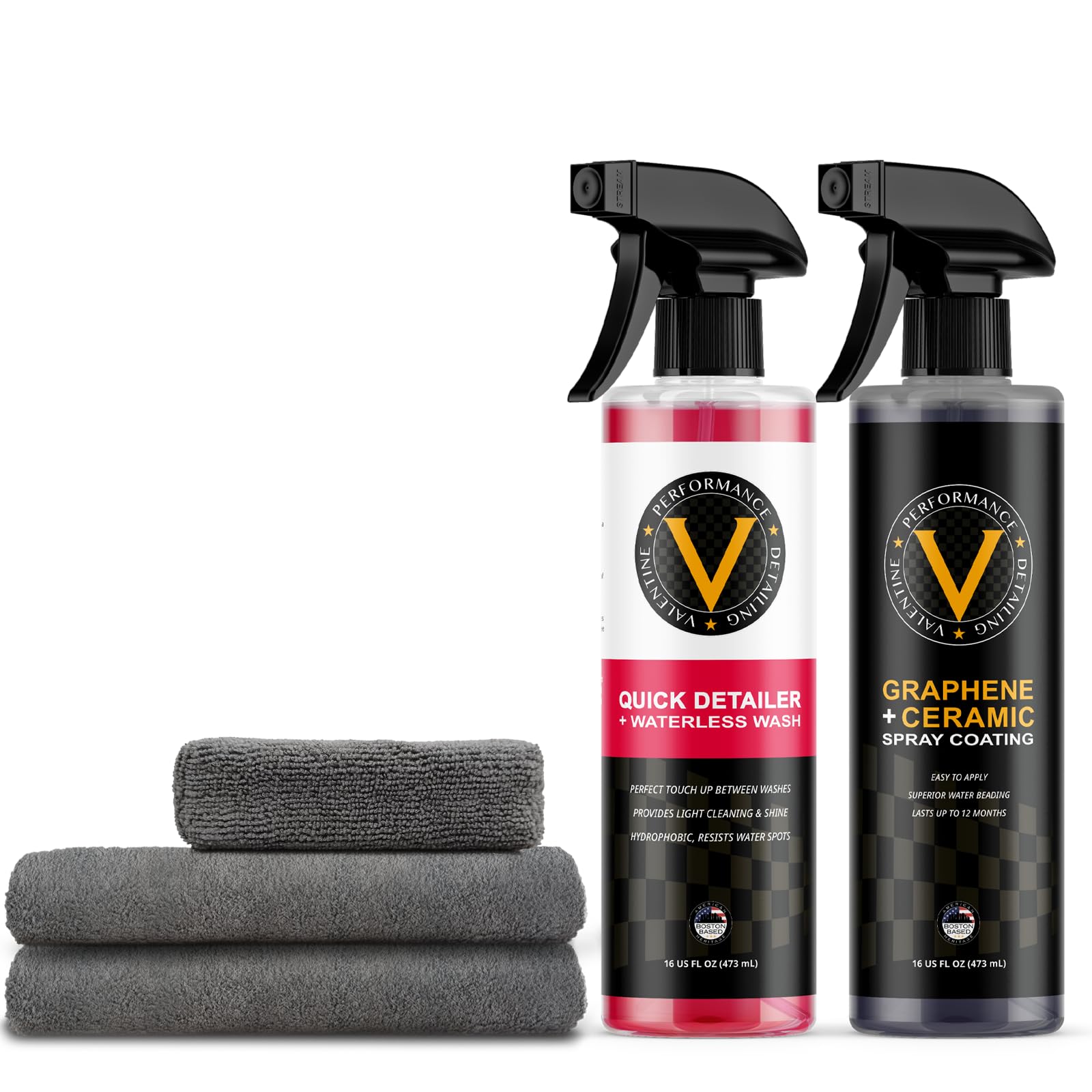 VPD Graphene Ceramic Kit & Detailer Kit - Ultimate Car Detailing Set with Graphene Ceramic Shield, Quick Detailer Waterless Wash, Edgeless Microfiber Towels & Microfiber Sponge Applicator