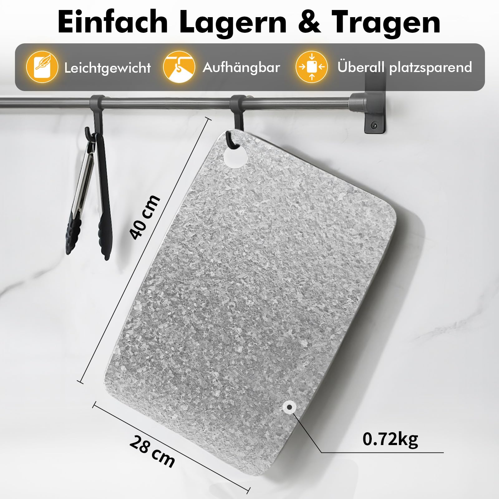 Titan Schneidebrett, Schneidebretter aus 100% Titanium, Antibakterielle Küchenbrett - EPA-Zertifiziert, BPA-freies Doppelseitiges Titanium Cutting Board, ideal für Fleisch, Gemüse & Obst (28x40 cm) | Doppelseitiges Brett für Fleisch & Gemüse, BPA-frei, sp