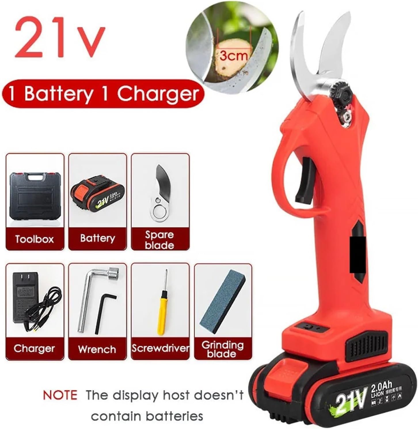 Tree Branch Pruner 30mm Cordless Electric Pruners Professional Battery Pruning Shears Sharp Blade Efficient Branch Electric Cutting Scissors Sharp, Po