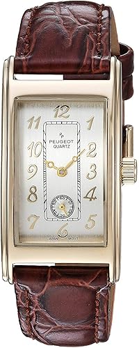 Peugeot - Reloj clásico vintage para hombre caja de acero inoxidable curvada con correa de piel auténtica S Peugeot - Reloj clásico vintage para hombre caja de acero inoxidable curvada con correa de piel auténtica S