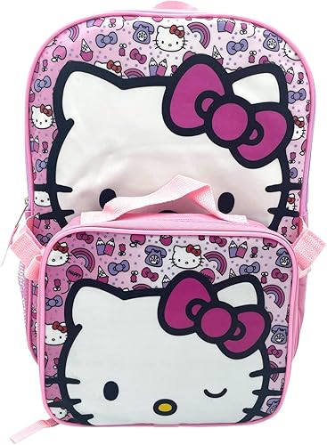Fast Forward Mochila con licencia para niños de 15 pulgadas con set combinado de lonchera (Hello Kitty)