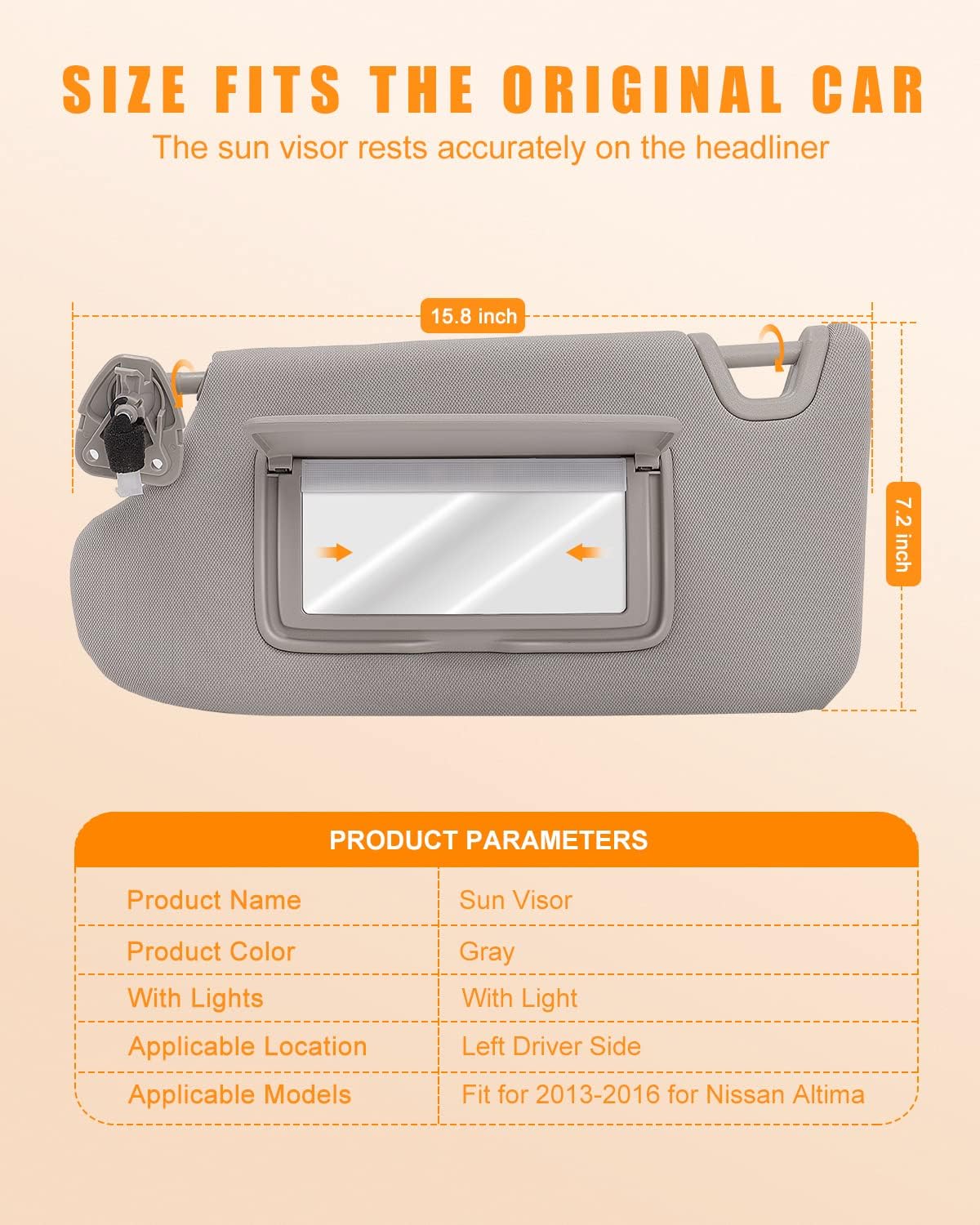 OCPTY Left Driver Side Sun Visor with Sunroof fit for 2013 2014 2015 2016 for Nissan Altima (96401-3TA2A,Gray)