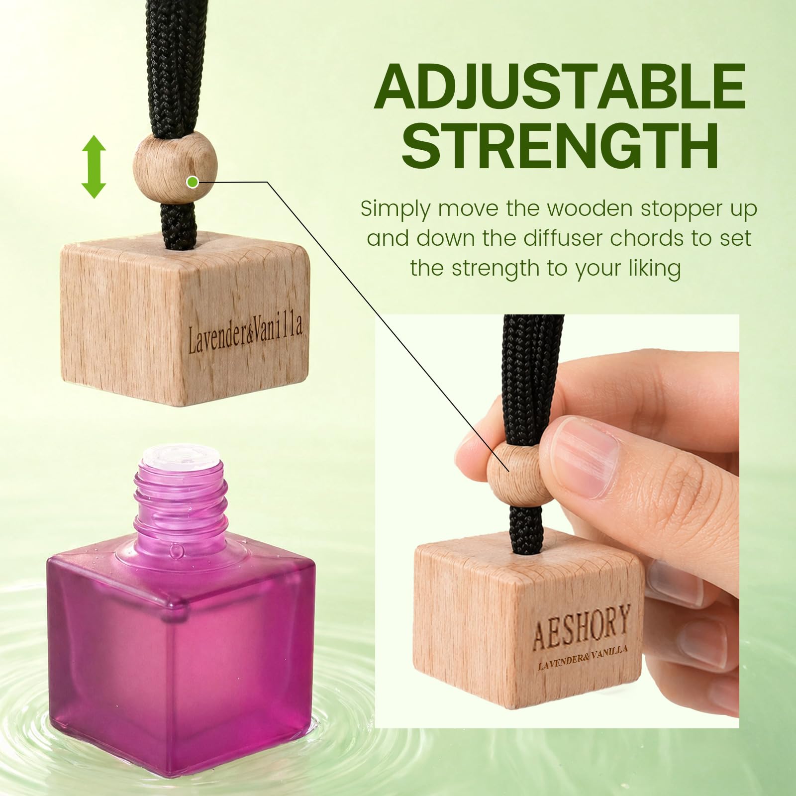 Aeshory 3 x 8 ml Odświeżacz Powietrza Do Samochodu Kwiaty, Dyfuzor Do Wnętrza Samochodu, Perfumy Do Taksówek, Biur I Domów – Jaśmin & Zielona Herbata, Lawenda & Wanilia, Róża & Oud