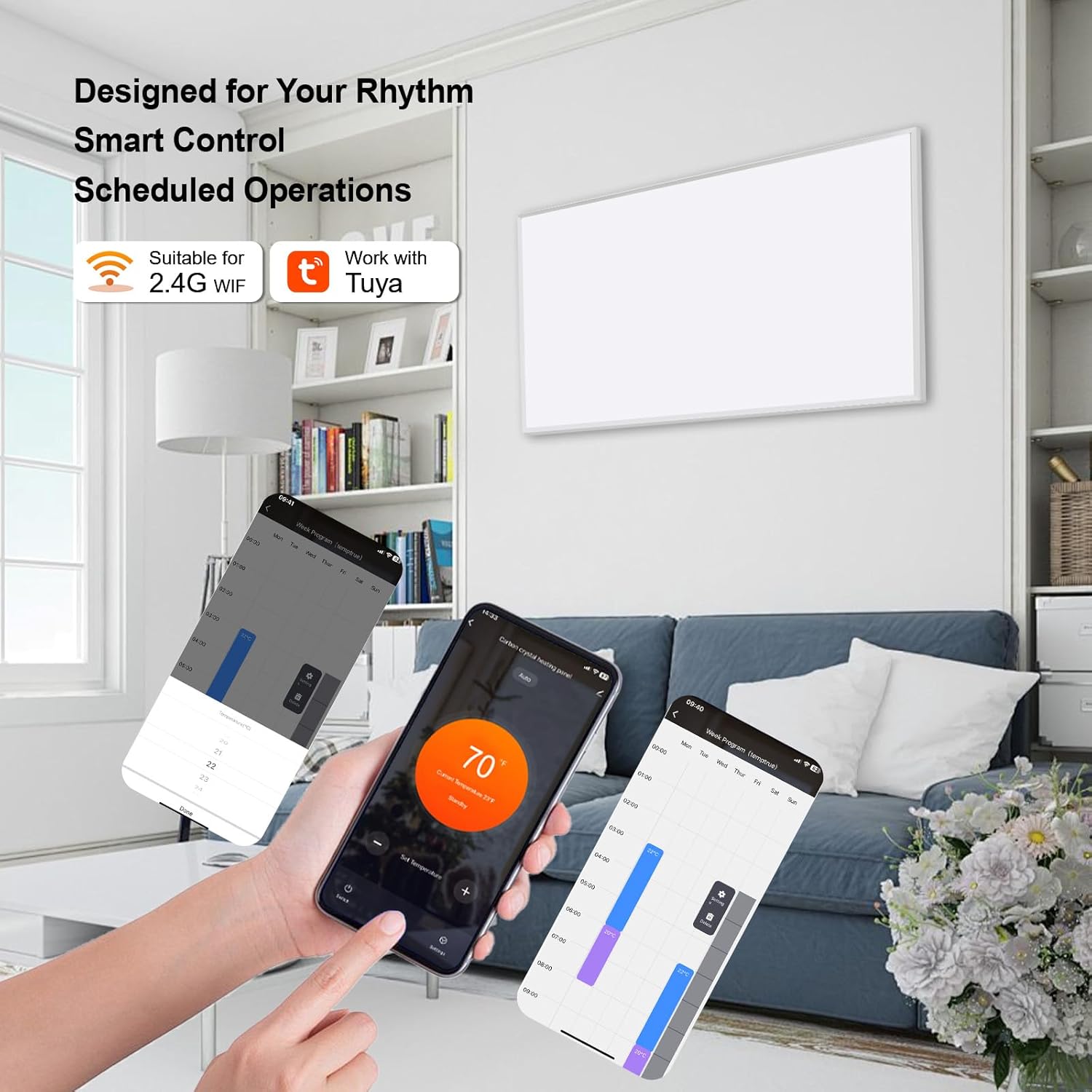 Space Heater for Indoor Use 600W– Wall Mounted Smart Infrared Heating Panel Appliance with Thermostat, Overheating Protection, Energy Efficient, 100% Flame Retardant, 10-Year Warranty