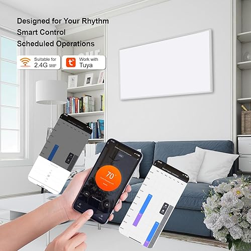 Miniatura 2 de Calentador de espacio para uso en interiores, 600 W, panel de calefacción infrarrojo inteligente montado en la pared con termostato, protección