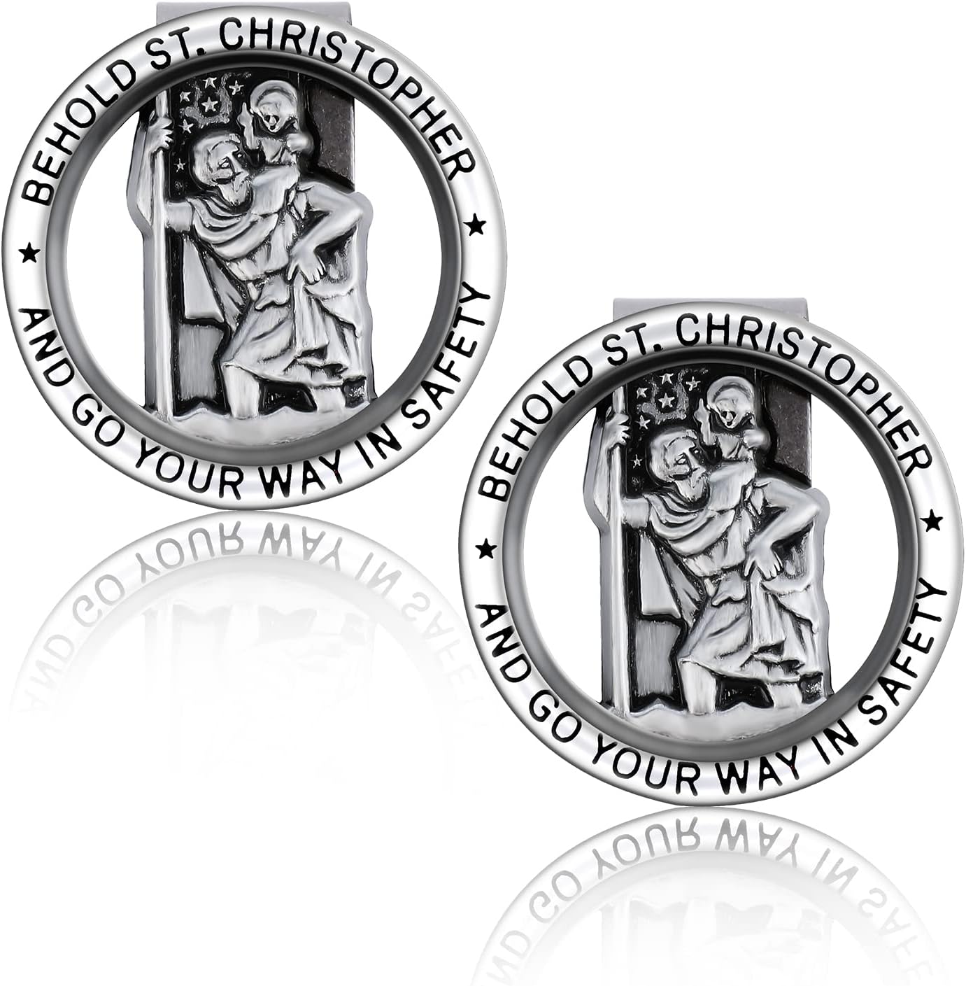 cobee Christopher Medal for Car, 2 Pcs Car Saint Christopher Visor Clip Round St Christopher Medal Badge Clip Catholic Visor Bless Driving Safety Clip Religious Gift for New Driver, Baby Driver