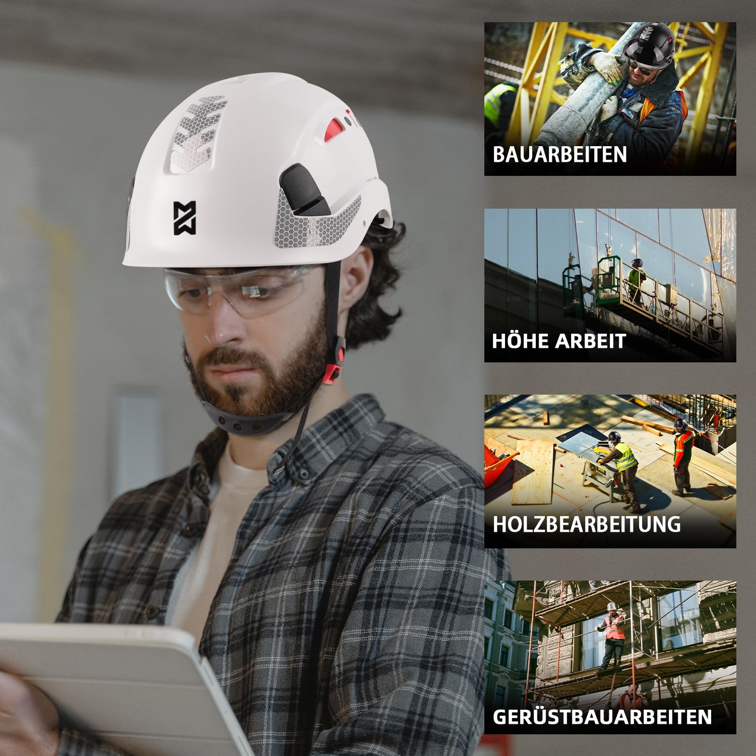 HEARMOR Baustellenschutzhelm, EN397-zertifizierter, Verstellbarer ABS-Schutzhelm mit 6-Punkt-Ratschensystem, inkl. Kühlungsfutter und Tragetasche - für alle Arbeitsplätze geeignet